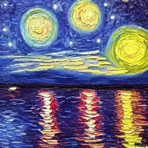 Image similar to an impressionist painting of a nightsky with a strawberry moon, inspired by starry night, vincent van gogh