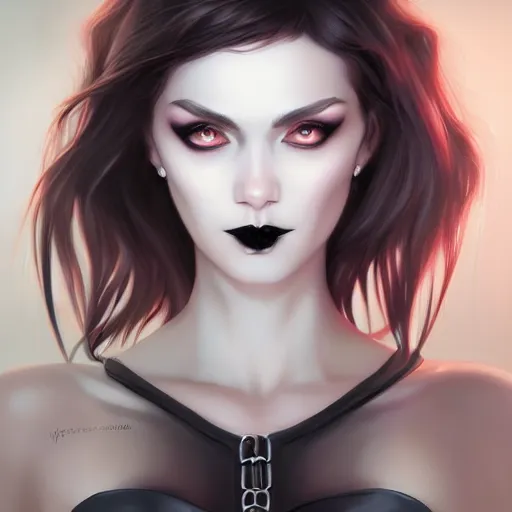 Image similar to portrait of pale smiling goth girl, cover by Artgerm  from artstation