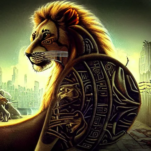 Image similar to old school video game graphics, ancient cyberpunk hieroglyphics heavy metal music and cats, lions, tigers, futuristic, science fiction, heavy metal