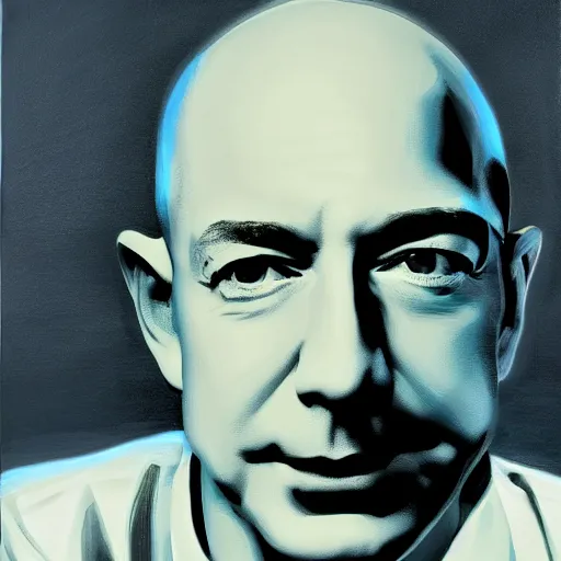 Prompt: jeff bezos, cameras for eyes, surreal, painting