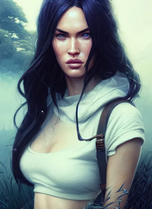 Prompt: Highly detailed portrait of Megan Fox, Stephen Bliss, unreal engine, fantasy art by Greg Rutkowski, Loish, Rhads, Makoto Shinkai and Lois van baarle, ilya kuvshinov, rossdraws, Tom Bagshaw, global illumination, radiant light, detailed and intricate environment