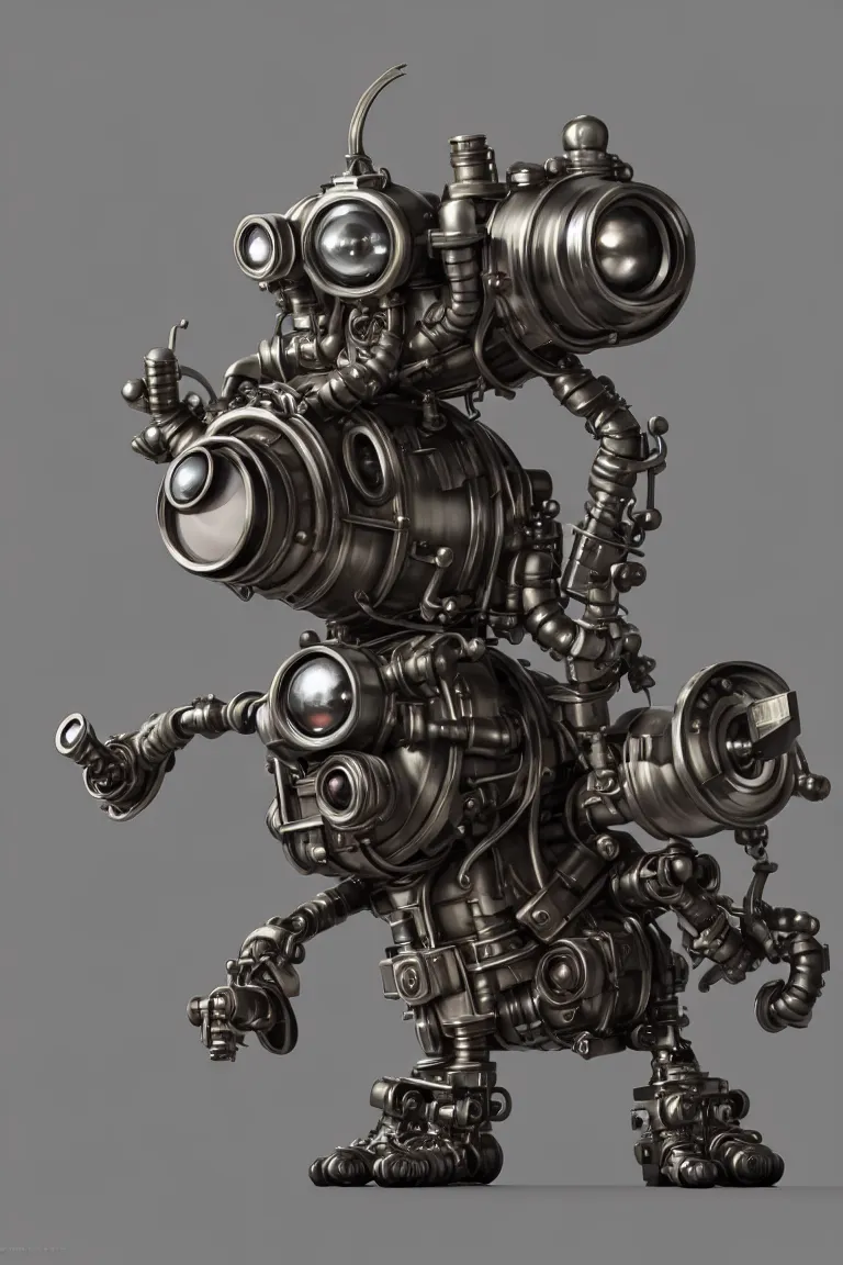 Prompt: a tiny cute dieselpunk monster with titanium pistons and belts and camshaft pulley and big eyes smiling and waving, back view, isometric 3d, ultra hd, character design by Mark Ryden and Pixar and Hayao Miyazaki, unreal 5, DAZ, hyperrealistic, Cycles4D render, Arnold render, Blender Render, cosplay, RPG portrait, dynamic lighting, intricate detail, summer vibrancy, cinematic, centered, focused, sharp