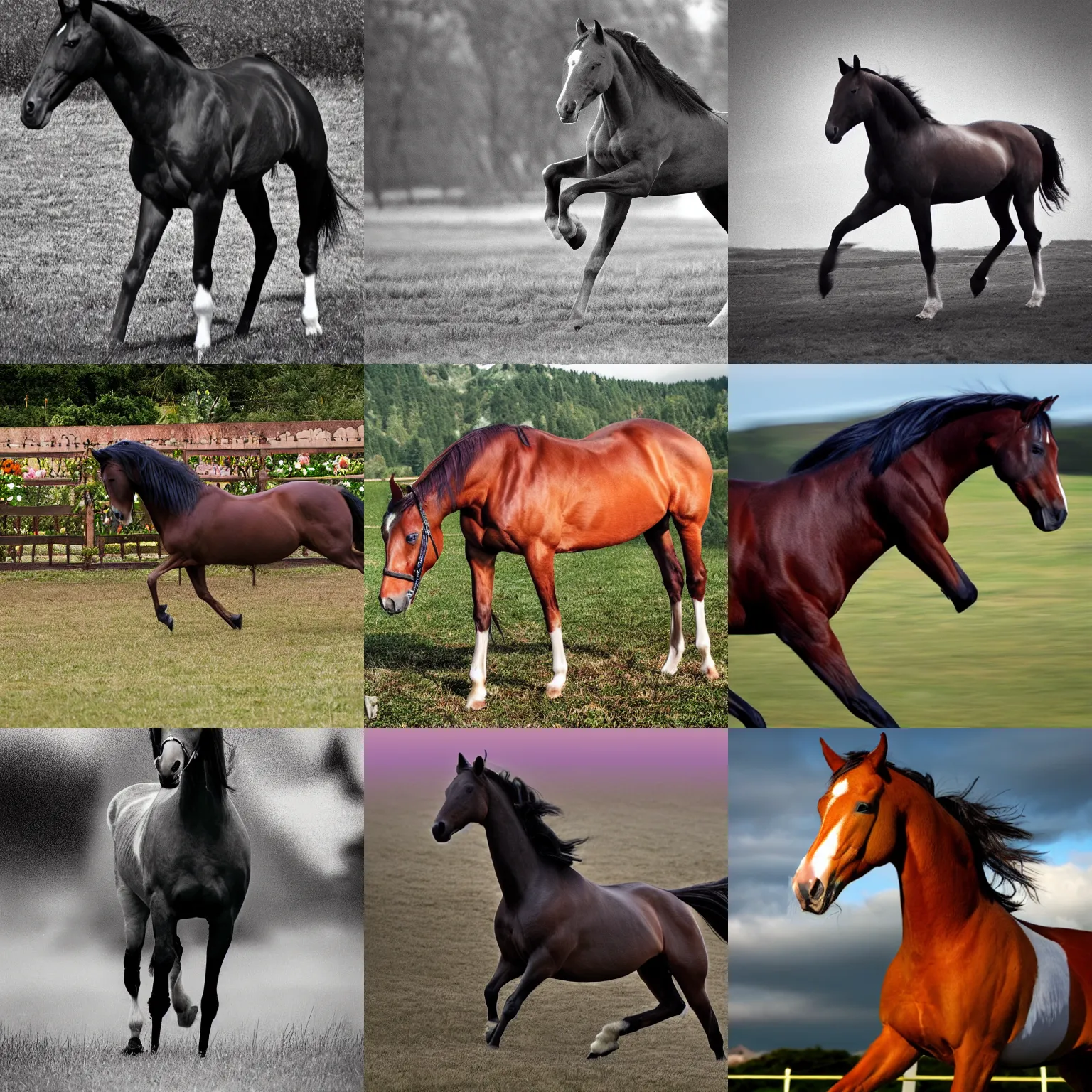 Prompt: a horse with an infinite amount of legs, photograph