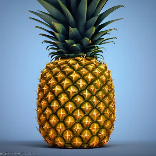 Prompt: a single delicious pineapple, digital art, concept art, trending on DeviantArt, trending on Artstation, high quality, 8K HDR, octane render, unreal engine 5, path tracing, dramatic lighting, cinematic, highly detailed