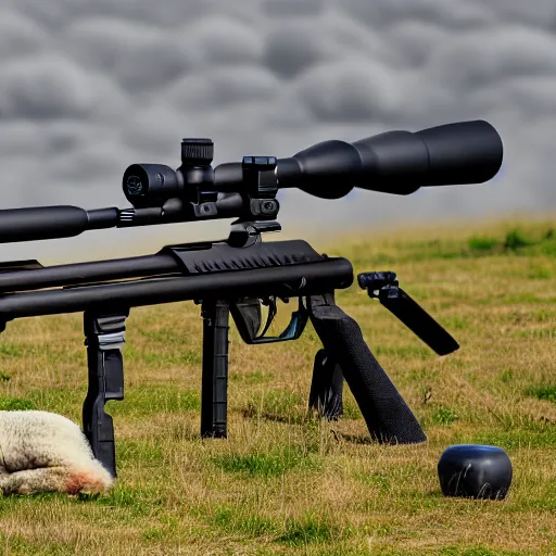 Prompt: texel sheep shooting sniper rifle, photo, detailed, 4 k