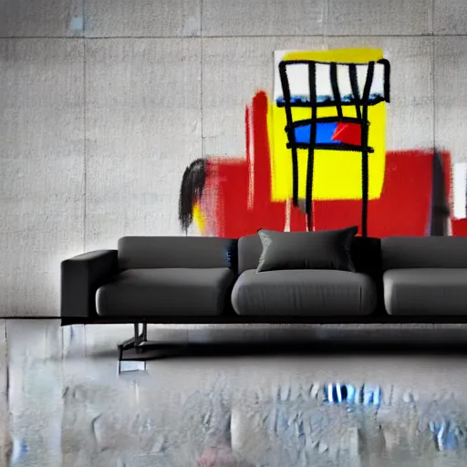 Image similar to A modern couch designed by Basquiat Realistic Photo, Advertising photography