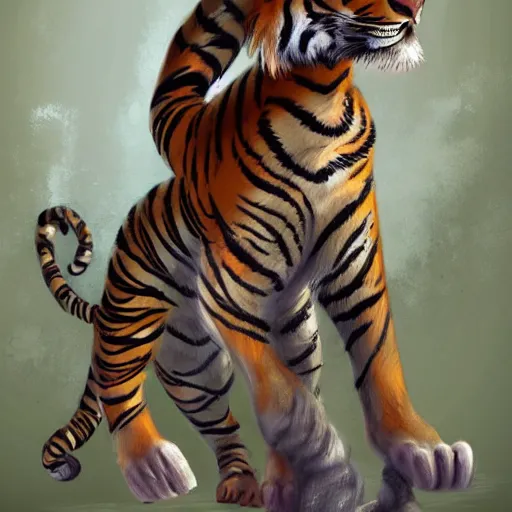 Prompt: anthro tiger maiden, tiger stripes, fantasy art, digital art trending on artstation
