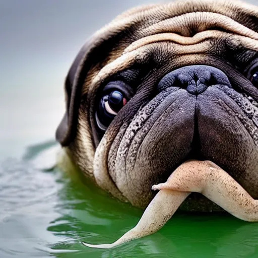 Image similar to a walrus that looks like a pug, national geographic photography