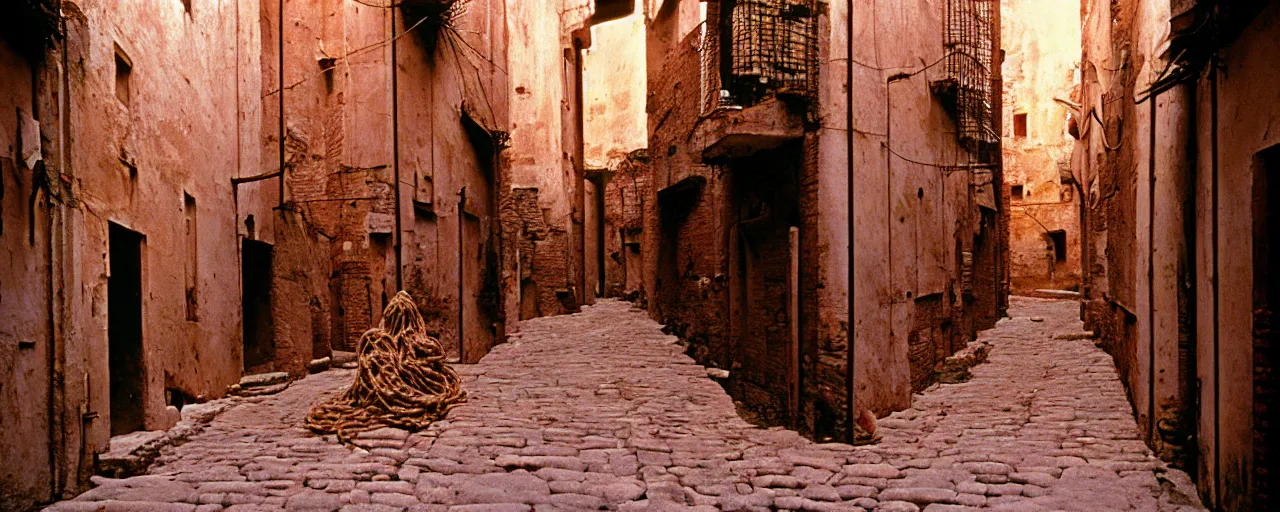 Prompt: ancient roman alley covered in spaghetti, circa 1 0 0 bc, sigma 8 0 mm, cinematic lighting, photography, wes anderson, kodachrome