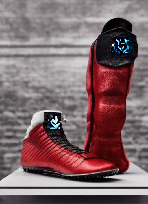 Image similar to hyperrealistic and heavy detailed product photo adidas avant garde boots of movie the fifth element, in front of white back drop, whole shoe is in picture, leica sl 2 5 0 mm, vivid color, high quality, high textured, real life