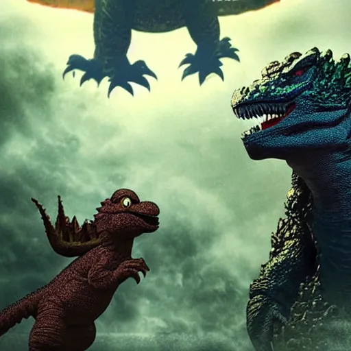 Prompt: yoshi vs godzilla