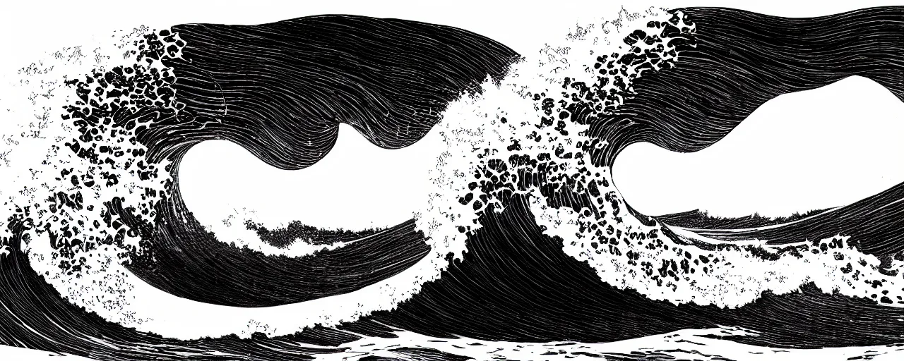 Prompt: ocean wave by Moebius, black and white, detailed, 8k