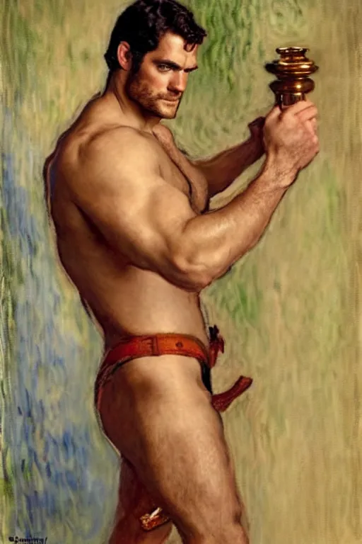 Image similar to henry cavill as a candlestick maker, painting by tom of finland, gaston bussiere, craig mullins, j. c. leyendecker, claude monet