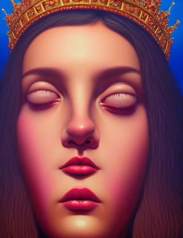 Image similar to blurred background. close-up portrait of a goddess in crown, by Alex Gross, Afarin Sajedi and Alena Aenami. unreal engine