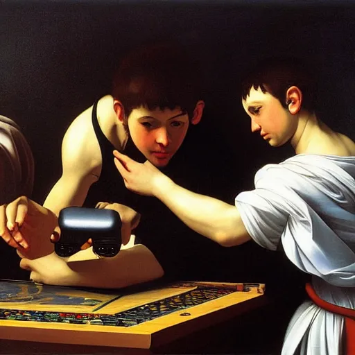 Image similar to Painting by Caravaggio. Video game tournament