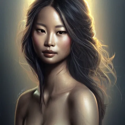 Image similar to full figure ultra realistic illustration, jamie chung as amora, intricate, elegant, highly detailed, digital painting, artstation, concept art, smooth, sharp focus, illustration, art by artgerm and greg rutkowski and alphonse mucha