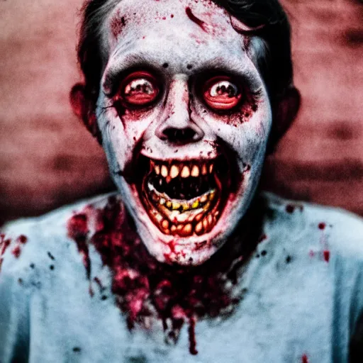 Image similar to real color portrait photo of a zombie smiling