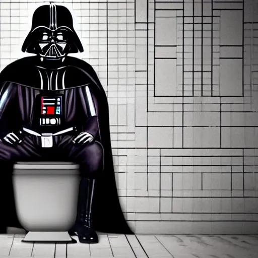 Prompt: Darth Vader on the toilet scrolling through memes on his phone