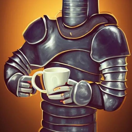 Image similar to a knight drinking a cup of tea, trending on artstation