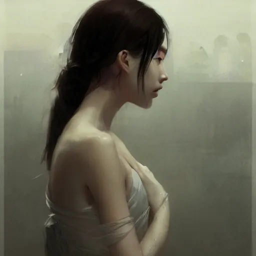 Image similar to lee jin - eun by greg rutkowski, rule of thirds, seductive look, beautiful