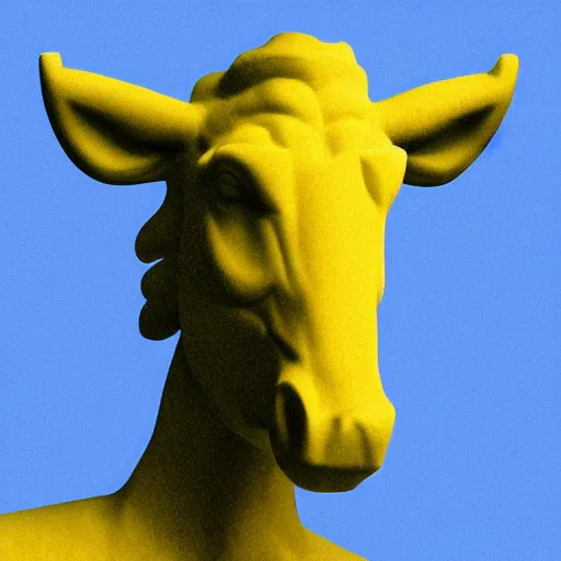 Image similar to greek statue of the horse head, gradient from blue to yellow background