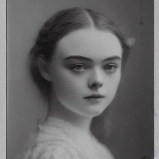 Image similar to headshot edwardian photograph of elle fanning, realistic face, trending on artstation, 1 9 1 0 ss, 1 9 0 0 s, 1 9 2 0 s, grainy, victorian, detailed, slightly blurry