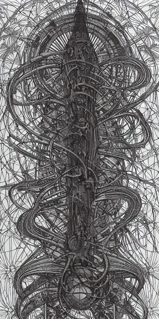 Image similar to colossal Beelzebub flower in the middle of post soviet constructivist cityscape, Stalinist architecture, brutalist architecture, ultradetailed, Intricate by James Jean and H.R. Giger