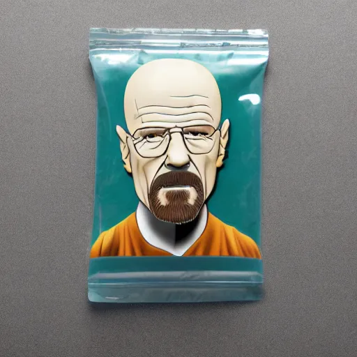 Prompt: walter white vacuum sealed in plastic