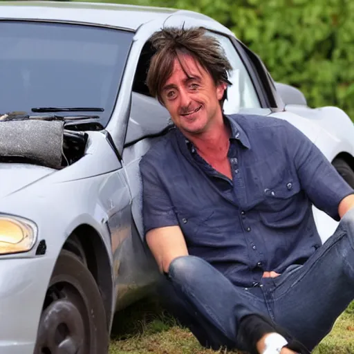 Prompt: Richard Hammond crashes his car
