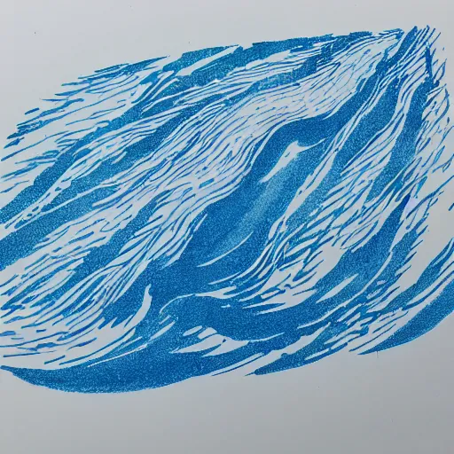 Image similar to a beautiful plotter drawing of the sea, highly detailed, axidraw, blue and white color scheme