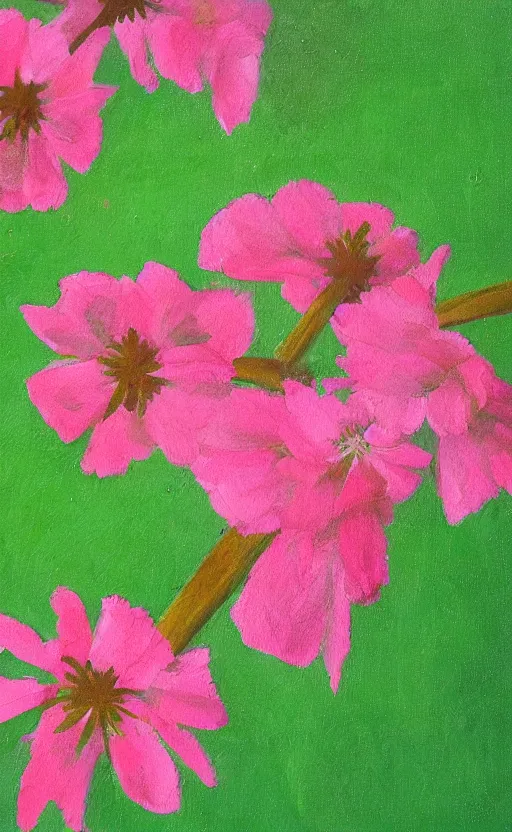 Prompt: painting of green thorn crown with pink little flowers