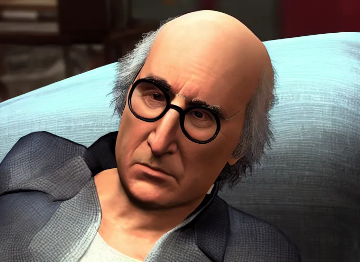 Image similar to video game still of larry david in the video game sleeping dogs,