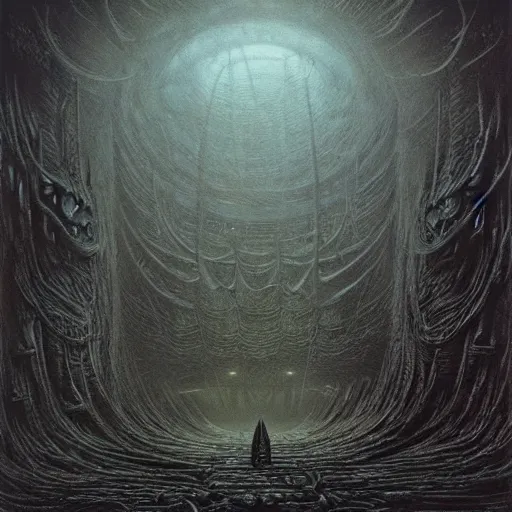 Image similar to an alien environment designed by giger and beksinski