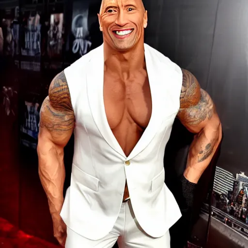 Image similar to Dwayne The Rock Johnson looking fabulous in a skimpy dress after her FTM surgery