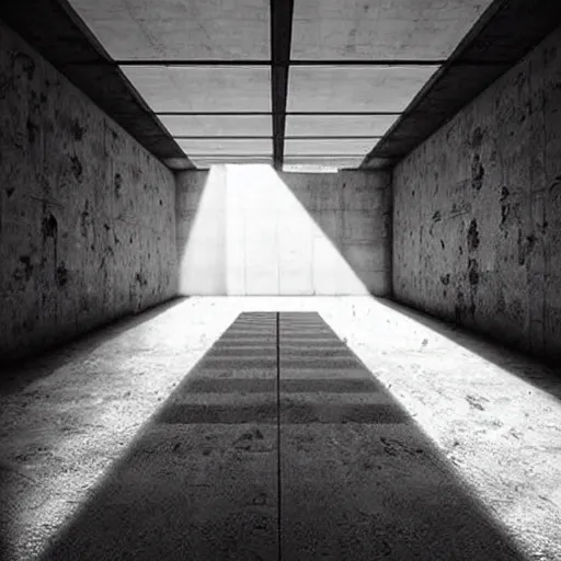 Image similar to dystopian underground prison, minimalist, stunning, light and shadows