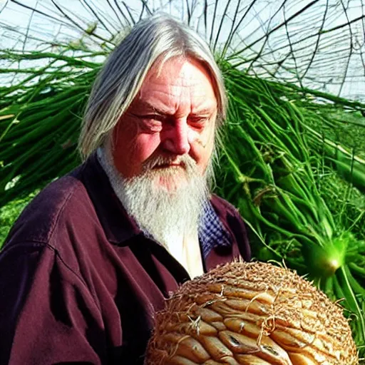 Image similar to robert wyatt holding a great big onion