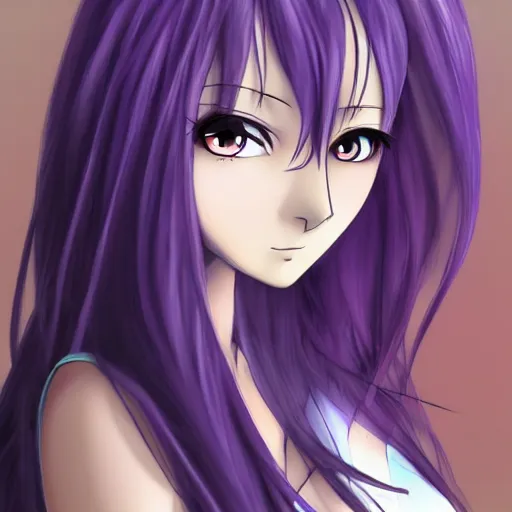 Prompt: portrait of an animated anime girl with purple hair and purple eye