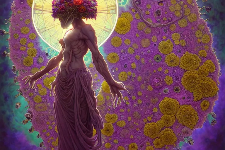 Image similar to the platonic ideal of flowers, rotting, insects and praying of cletus kasady carnage thanos dementor wild hunt doctor manhattan chtulu mandelbulb mandala ponyo spirited away davinci, d & d, fantasy, ego death, key lighting, decay, dmt, psilocybin, art by artgerm and greg rutkowski and alphonse mucha