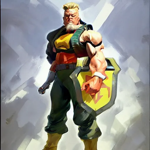 Image similar to greg manchess portrait painting of partially armored guile from street fighter as overwatch character, medium shot, asymmetrical, profile picture, organic painting, sunny day, matte painting, bold shapes, hard edges, street art, trending on artstation, by huang guangjian and gil elvgren and ross tran