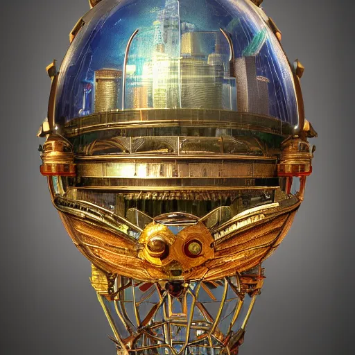 Prompt: enormous flying city in a faberge egg, floating islands, small airships, steampunk, fantasy art, intricate, masterpiece, unreal engine