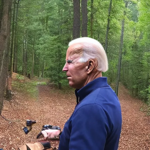 Prompt: joe biden trail cam footage woods