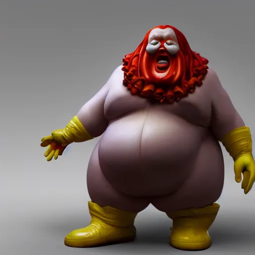 Image similar to hyperrealistic dslr film still of grotesquely morbidly obese ronald mcdonald, stunning 8 k octane comprehensive 3 d render, inspired by istvan sandorfi & greg rutkowski & unreal engine, perfect symmetry, dim volumetric cinematic lighting, extremely hyper - detailed, extremely lifelike attributes & lifelike texture, intricate, masterpiece, artstation, stunning