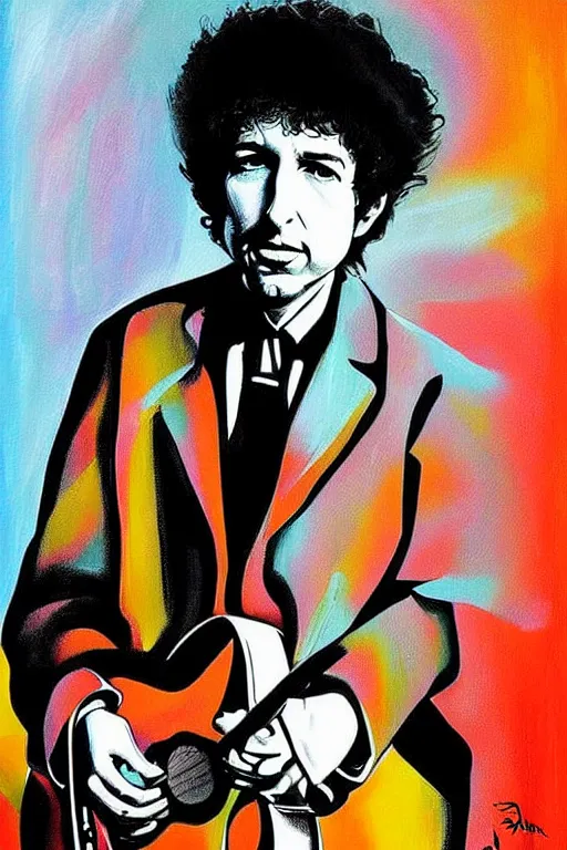 Image similar to Poster artwork, painting of Bob Dylan by Bob Dylan