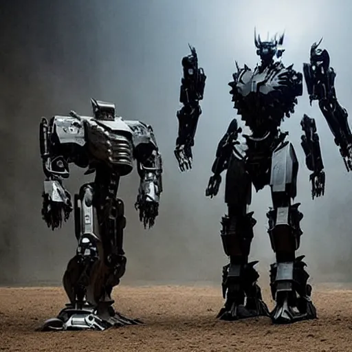 Image similar to cinematic still in westworld and pacific rim movie and real steel movie, full body mega mech by mamoru nagano