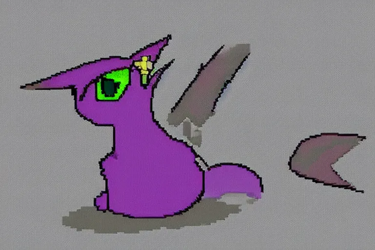 Prompt: Espeon with a sniper, Pixel Art