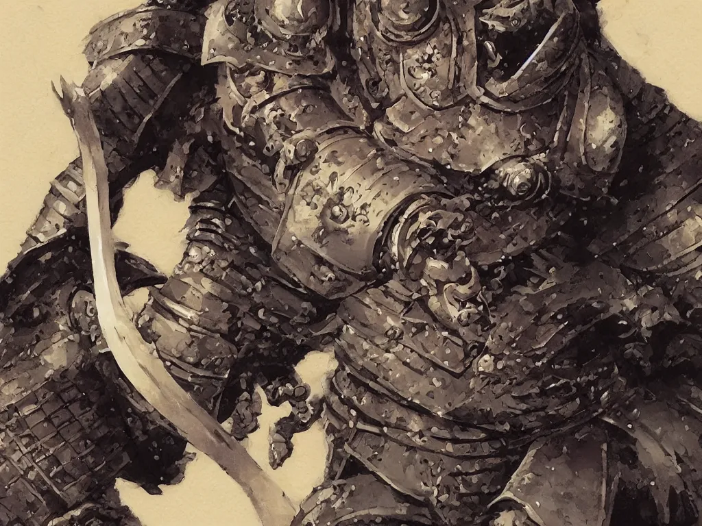Prompt: close up of a samurai in full armor, by fiona staples, travis charest and jesper ejsing