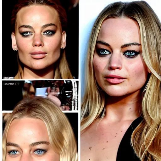 Image similar to a woman who is a genetic combination of jennifer lawrence margot robbie mila kunis lindsay lohan, medium shot, detailed eyes,