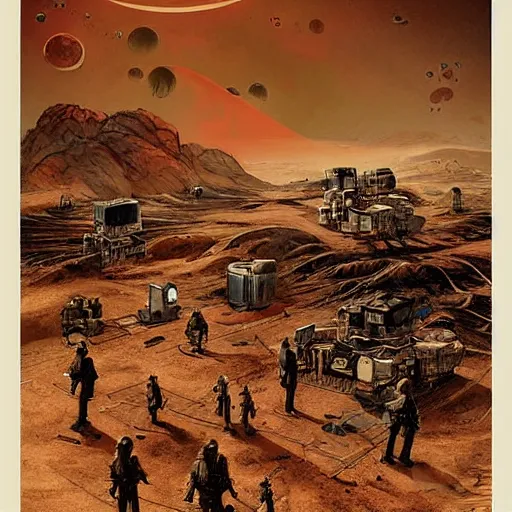 Image similar to [North Korean colony on Mars, poster, very detailed, cinematic lighting, matte, sharp, photography, art by enki bilal]