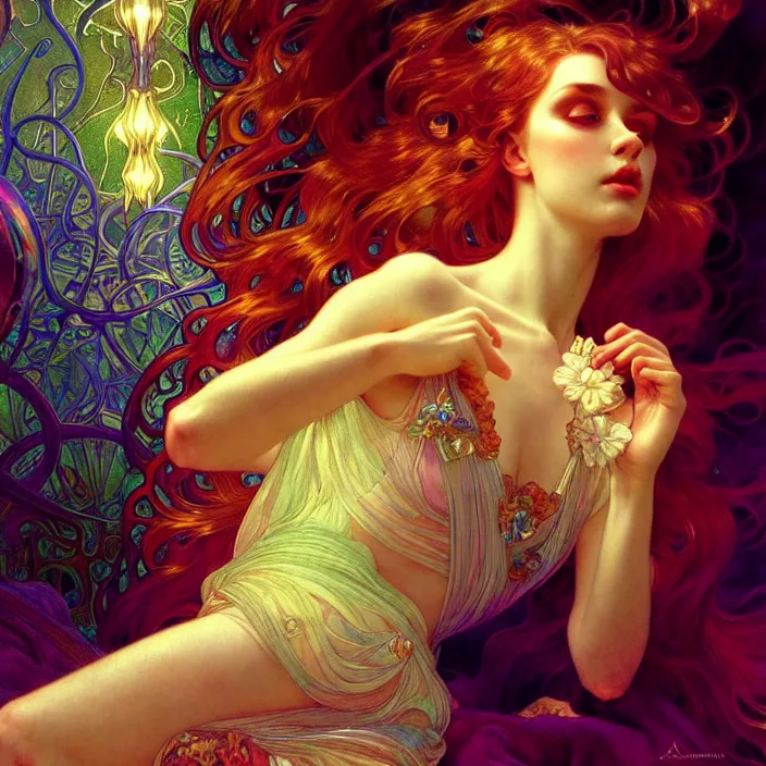 Prompt: psychedelic glass, diffuse lighting, fantasy, intricate, elegant, highly detailed, lifelike, photorealistic, digital painting, artstation, illustration, concept art, smooth, sharp focus, art by John Collier and Albert Aublet and Krenz Cushart and Artem Demura and Alphonse Mucha