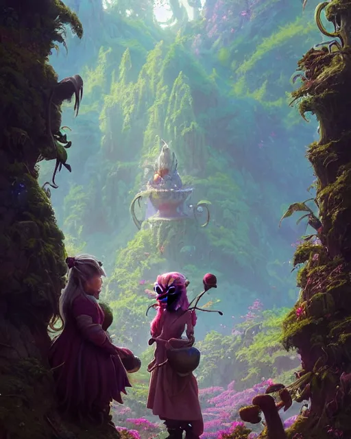 Image similar to highly detailed surreal vfx portrait of a happy orcs in a fairytale world, stephen bliss, unreal engine, greg rutkowski, loish, rhads, beeple, makoto shinkai and lois van baarle, ilya kuvshinov, rossdraws, tom bagshaw, alphonse mucha, global illumination, detailed and intricate environment